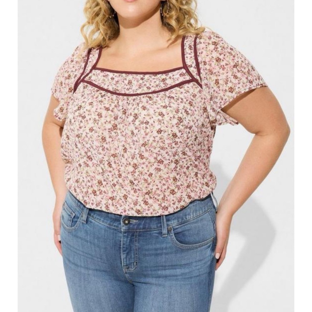 🆕 Crinkle Chiffon Flutter Sleeve Top Blouse 3 3X 22 24 NWT Torrid New! Floral